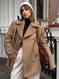 MQTIME  -  Elegant Medium Coats Women Turn-down Collar Full Sleeve Double Breasted Pocket Parka 2025 Autumn Chic Female Casual Outerwear