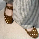 MQTIME  -  Polka Dots Mary Janes Shoes for Women Leather Sqaure Toe Elegant Red Ballet Flats Ladies Comfortable Buckle Strap Soft Loafers