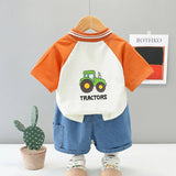 MQTIME  -  Summer Kids Boy Clothes Korean Fashion Cute Cotton Short Sleeve Tops+Denim Shorts Baby Boutique Clothing Children's Sets BC2127