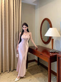MQTIME  -  Elegant Dresses Women Ribbon Sleeveless Sexy Slim Satin Spring Backless Mermaid Dress Party Vintage Temperament Female