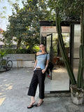  MQTIME  -  Y2K Stylish Streetwear Faux Two-Piece Splicing Design Loose Fit Versatile Straight Cut Cropped Trousers