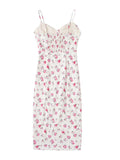 Mqtime Dresses For Women Sweetheart Neck Spaghetti Strap Elegant Vintage Floral Dress Drawstring Tie Front Slit Sexy Bodycon Midi Dress