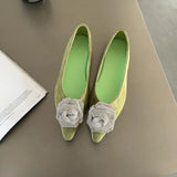 MQTIME  -  Crystal Pointed Toe Women Flat Heel Shoes Fashion Shallow Slip On Ladies Flower Decoration Flats Female Comfort Office Shoes