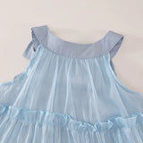 MQTIME  -  Summer Luxury Girls Dress Korean Fashion Mesh Bow Sleeveless Cute Blue Princess Baby Dresses Boutique Kids Clothing BC2113