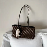 MQTIME  -   Korean Polka Dot Large Capacity Tote Bag Fashionable Retro Brown Single Shoulder Commuter Bag for 2026 Autumn Season