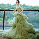 MQTIME  -  Fashion Green Spaghetti Straps Women Wedding Dresses Court Train Bridal Gowns Formal Occasion Vestido De Noiva robe de mariée