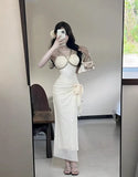 MQTIME  -  Woman Dress Sexy Sleeveless Mesh Patchwork Bandage Slim Temperament Backless Party Dresses Elegant Summer Fashion