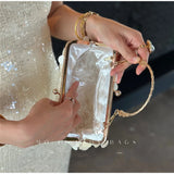  MQTIME  -  Elegant Shell Sequined Clutch Bag, Gold Handle Purse With Metal Flower Frame, Women Clamp Design Handbag For Wedding Party Gift