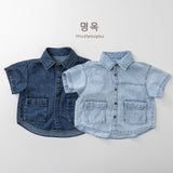 MQTIME  -  Summer New Children Short Sleeve Denim Shirts Boys Girls Lapel Shirts Solid Baby Casual Tops Fashion Kids Clothes
