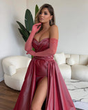 MQTIME  -  Vintage Dark Red Mermaid Prom Dresses Side Split Overskirts Evening Gowns Chic Women Formal Party Dress With Train