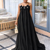 MQTIME  -  Women's Summer Sleeveless Straps Boho Dress Sexy Strapless 3D Flower Loose Maxi Dress Spring Hollow Loose A-Line Long Dress