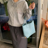 MQTIME  -  Hanrted Large Capaci Basket Bag Orange Jasmine Spring Summer Handheld Beach St Woven Bag Korean Sle oulder Bag