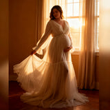 MQTIME  -  Maternity Tulle Long Wedding Robe Dress for Pregnant Women Photo Shoot Photography Evening Prom