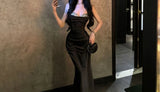 MQTIME  -  Diamond High-end Light Luxury Niche Toast Dress, Black Morning Gown, Strapless Dress