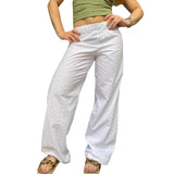 MQTIME  -  Women Summer Kawaii Y2K Eyelet Embroidery Wide Leg Pants Elastic High Waisted Palazzo Loungewear Pants Causal Loose Trousers