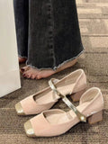 MQTIME  -  Summer Elegant Causal Sandal Women Basic Shallow Square Toe Pumps Office Lady Non Slip Vintage Shoes Korean Fsahion Comfort