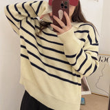 MQTIME  -  Women Sweater Autumn Winter Knitted Pullovers V-neck Bottoming Shirts Stripes Jumpers Long Sleeve Female Basic Tops