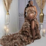 MQTIME  -  Luxury Ruffles Maternity Gowns for Photo Shoot 3d Maternity Dress nova mama skirt African American fluffy