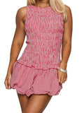 MQTIME  -  Elegant Floral Print Sleeveless Dress with Ruffled Hem Perfect for Summer Parties and Beach Club Outings
