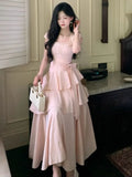 MQTIME  -  Korean Style Square Collar Long Dress Women Princess Style Sweet Elegant Fairy Dress Female Fashion Summer Casual Party Dress