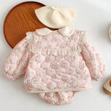 MQTIME  -  Winter Newborn Baby Girls Clothing Suit Printed Cardigan Sleeveless Jumpsuit T-shirt Infant Baby Girl Thicken Warm Clothes Set