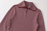 MQTIME  -  Vintage Women Striped Knitted Shirt Slim Buttons Pullovers Sweater Lady Top Spring Autumn Female Long Sleeve Knit T-Shirt