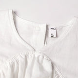 MQTIME  -  Girls Sweet Bubble Sleeve Linen Dress 2025 Spring New Baby Girl Retro Cotton Linen V-Neck Loose Princess Dresses Kids Clothes