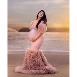 MQTIME  -  Gorgeous Mermaid Maternity Gowns For Photoshoot Off The Shoulder Puffy Sleeves Maternity Dresses Pregnancy Women Long Dress