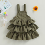 MQTIME  -  0-6Y Toddler Kids Girl Overall Dress 4 Colors Solid Sleeveless Layered Ruffle Suspender Sundress