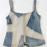 MQTIME  -  Y2k American Raw-edge Denim Vest Crop Top Women Design Zipper Waist Slimming Sexy Hot Girl Spaghetti-strap Top Suspender Top