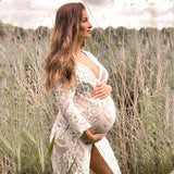  MQTIME  -  Summer Crochet Lace Maternity Photoshoot Dress Cardigan Full Sleeve Sunscreen Pregnant Woman Long Dress For Photography Props