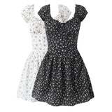 MQTIME  -  Summer New Style Strap Sweet Fragmented Flower Waist Bubble Sleeve Slimming Dress Short Skirt