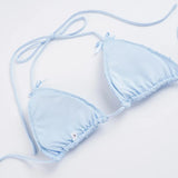 MQTIME  -  Women Solid Vacation Beach 2 Piece Set Lace Up Bra + Briefs + Shorts Summer Holiday Bikini Suits Night Clubwear Outfits