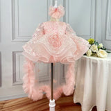 MQTIME  -  Baby dress first birthday party trailing bow with small flying sleeves elegant high-end mesh girl princess dress