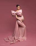 MQTIME  -  Pink Bow Wedding Maternity Dress for Photoshoot Plus Size Pregnancy Baby Shower Photography Gown for Wedding Guest Custom #18457