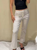  MQTIME  -  Fashion Polka Dot Printed Long Pants For Women Elegant Zipper Mid Waist Straight Leg Trouser Female Street Chic Slim Pencil Pant