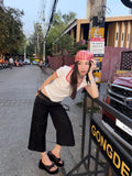  MQTIME  -  Y2K Stylish Streetwear Faux Two-Piece Splicing Design Loose Fit Versatile Straight Cut Cropped Trousers