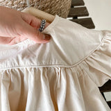 MQTIME  -  Summer Korean Style Baby Girls Cotton Dresses Puff Sleeve Solid Color Kids Robe Children Casual Dress