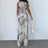  MQTIME  -  Vintage Streetwear Print High Waist All Match Loose Fashion Knitted Long Pants