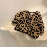 MQTIME  -  Toddler Girls Lamb Woolen Coat New Winter Leopard Single Button Closure Kids Girls Warm Jacket Round Neck Little Girls Parkas
