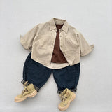  MQTIME  -  Autumn New Children Long Sleeve Shirts Cotton Girls Vintage Solid Coat Fashion Boys Casual Lapel Shirts Kids Clothes