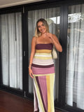  MQTIME  -  Sexy Color Block Striped Sling Maxi Dress Women Spaghetti Strap High Split Slim Long Dresses Summer New Lady Holiday Robes