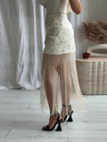 MQTIME  -  Sexy Tassel Printed Women's Skirts Solid High Waist Hollow Out Patchwork Female Skirt 2025 Summer Lady Eid al Fitr Streetwears