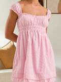 MQTIME  -  Women s Lace Trimmed Sleeveless Mini Dress with Sweetheart Neckline and Ruched Bust Detail - Flirty Summer Babydoll Dress with