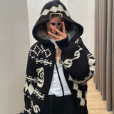 MQTIME -  Y2k Vintage Zipper Cardigan Women Oversize Winter Harajuku Knit Sweater Korean Fashion Hooded Jumper Aesthetic Knitwear