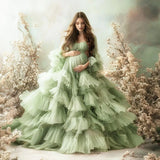 MQTIME  -  Charming Mint Green Maternity Dresses for Photography Extra Ball Gown Tiered Tulle Maternity Dress Photoshoot Babyshower Gowns