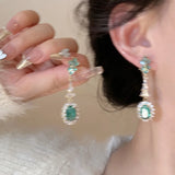 Mqtime  Retro Luxury Courtly Earrings Fashion Zircon Exquisite Green Gorgeous Aristocratic Earrings Female Party Jewelry Gift