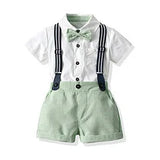MQTIME  -  Kids Toddler Gentleman Party Dress Set Children Newborn Long-sleeved Cotton Shirt Bow Set Shirt Tops Suspender Pants with Tie