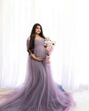 MQTIME  -  Elegant Tulle Maternity Dress For Photo Shoot Off The Shoulder Mix Colors V Neck Prom Party Dress for Pregnant Women Gowns