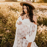  MQTIME  -  Maternity Dress Soft Stretchy Lace Off Shoulder Doubly Split A line Skirt Pregnancy Maxi Gown for Photoshoot